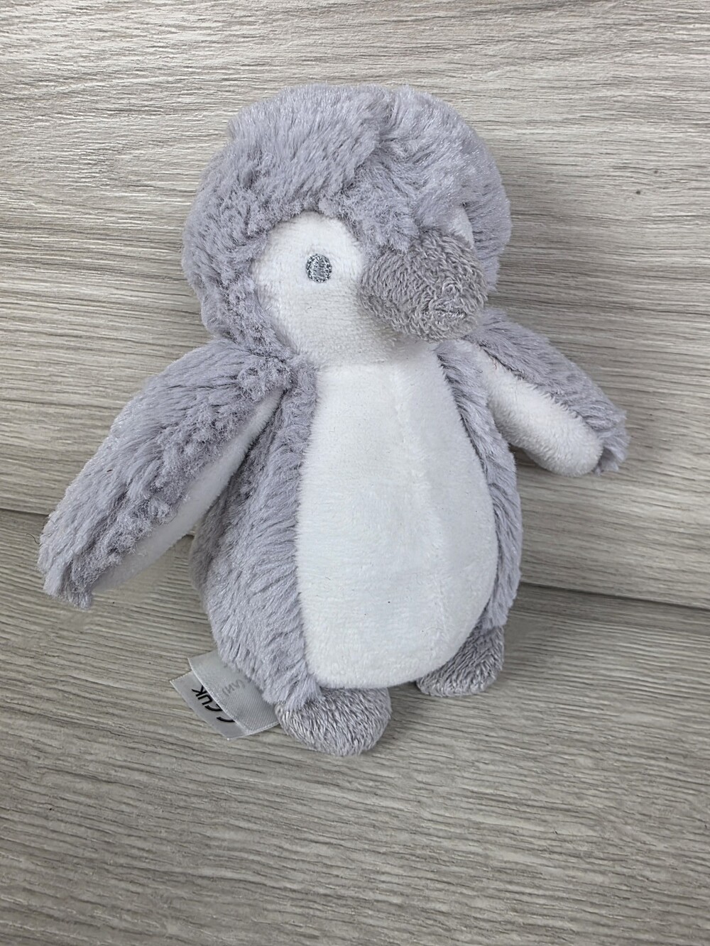The Little White Company Plush Penguin Light Gray Nursery Embroidered Eyes SU66